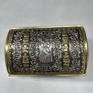 Vintage Teleflora Angel Embossed Chest Tin Gold and Silver tone West Germany  VG